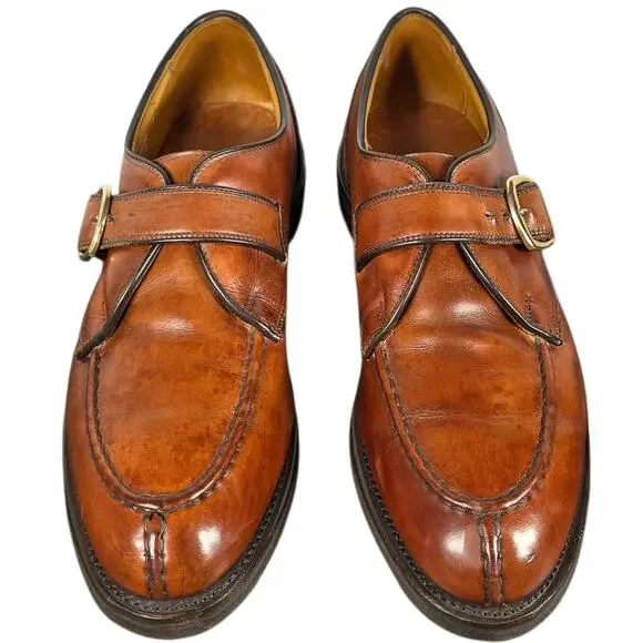 Allen Edmonds Cornell Monk Strap Shoes Mens 8.5 Narrow Split Toe Brown Leather Oxfords & Derbys